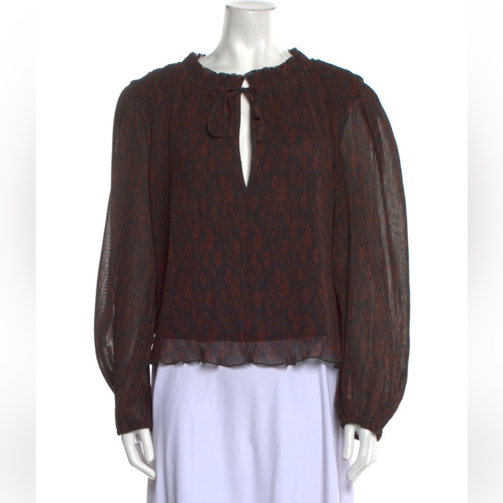 Ganni pleated georgette long sleeve blouse in French toast